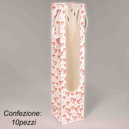 Borsine in carta 10 PZ - 10x10x46 Cm / Bianco con cuori