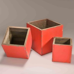 Vasi cubici in legno Set 3 PZ - Rosso