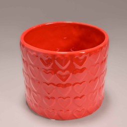 Vaso in ceramica con cuori - 12x10 / Rosso