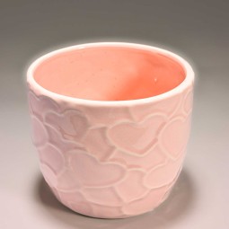 Vaso in ceramica con cuori - 12x10 / Rosa