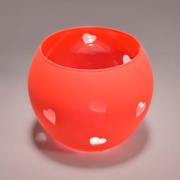 Vaso in vetro "Boccia" con cuori - 12x10 Cm / Rosso