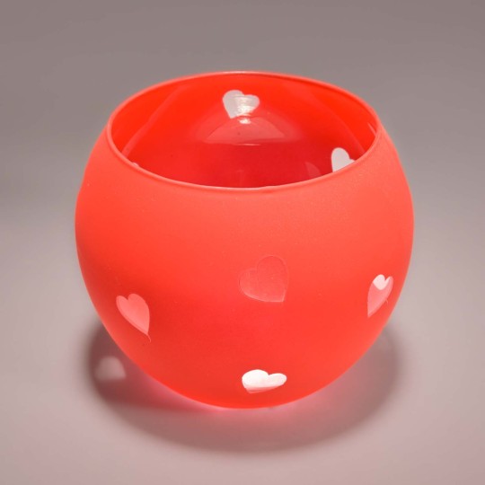 Vaso in vetro "Boccia" con cuori - 12x10 Cm / Rosso