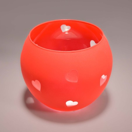Vaso in vetro "Boccia" con cuori - 12x10 Cm / Rosso