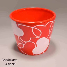 Caspò in ceramica con cuori 4 PZ - 12x10,3 Cm / Rosso