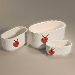 Vasetti ovali in ceramica Set 3 PZ - Bianco