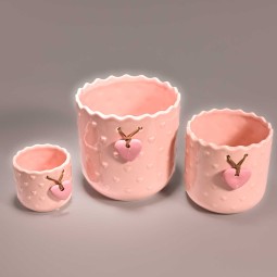Vasetti tondi in ceramica Set 3 PZ - Rosa
