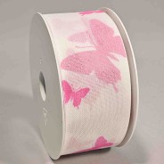 Nastro "Cotone" con Farfalle - 40 Mm x 16 M / Rosa