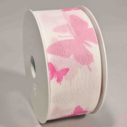 Nastro "Cotone" con Farfalle - 40 Mm x 16 M / Rosa