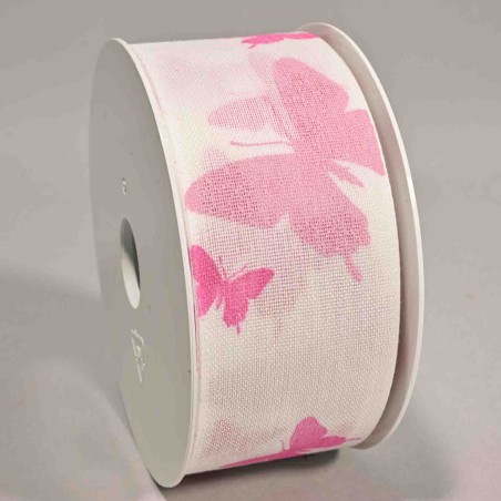 Nastro "Cotone" con Farfalle - 40 Mm x 16 M / Rosa