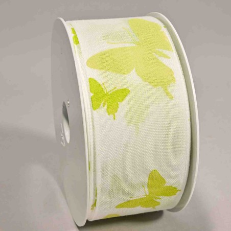 Nastro "Cotone" con Farfalle - 40 Mm x 16 M / Verde