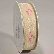 Nastro in "Lino Cuori e conigli" - 25 Mm x 18 M / Beige