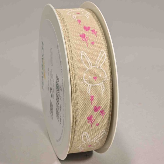 Nastro in "Lino Cuori e conigli" - 25 Mm x 18 M / Beige