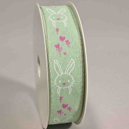 Nastro in "Lino Cuori e coniglio" - 25 Mm x 18 M / Verde