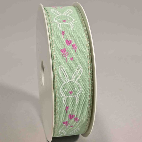 Nastro in "Lino Cuori e coniglio" - 25 Mm x 18 M / Verde