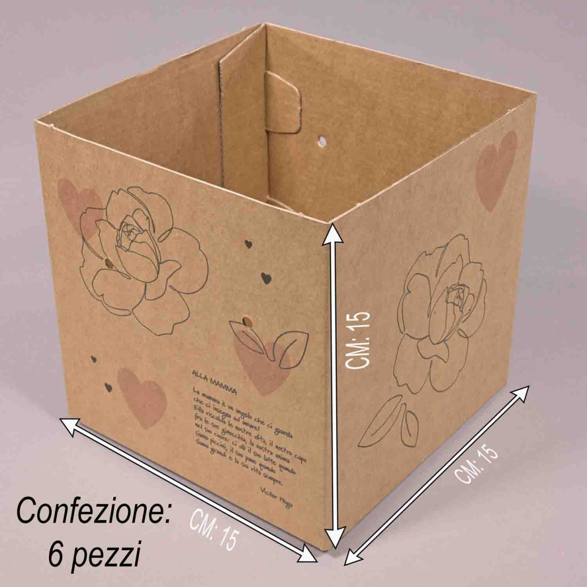 Scatole "Alla Mamma" 6 PZ - 13x13x15 Cm / Avana