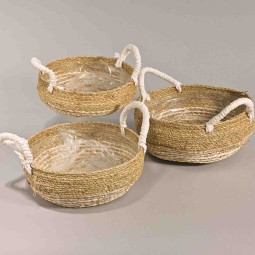 Cesti decorativi "Erba" con manici - Set 3 Pezzi / Bianco