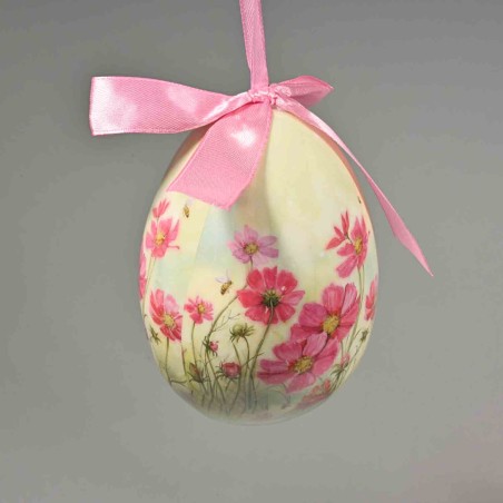 Uovo con fiocco e fiori da appendere - 12 Cm / Rosa
