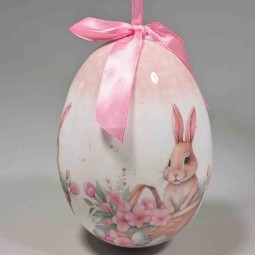 Uovo con fiocco da appendere - 15 Cm / Rosa