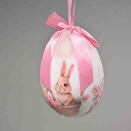 Uovo con fiocco da appendere - 12 Cm / Rosa
