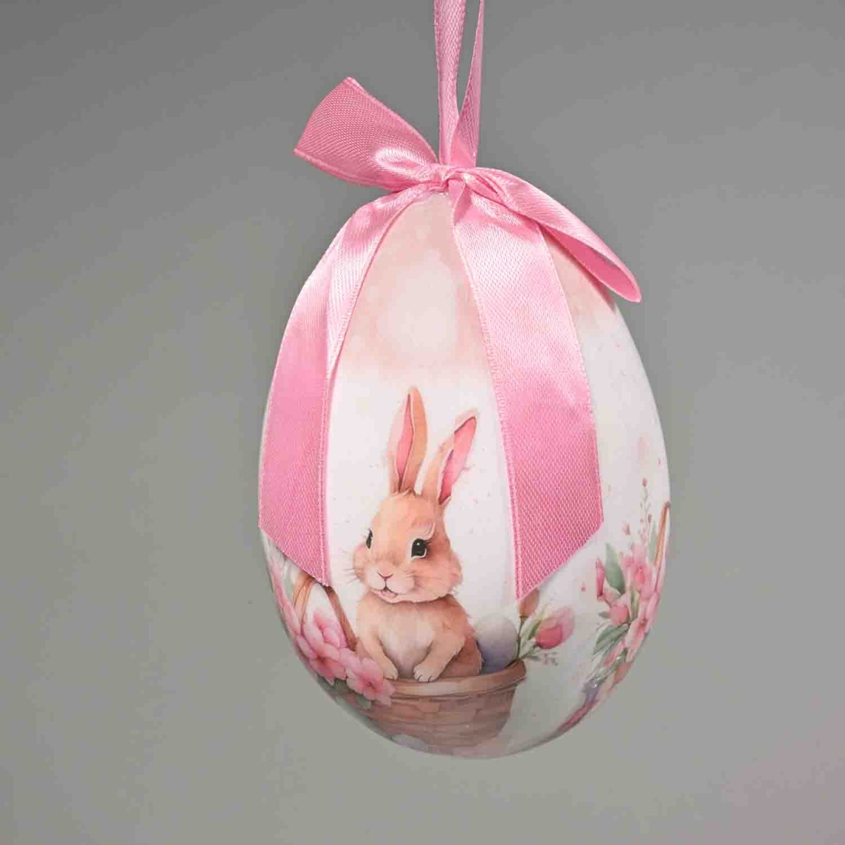 Uovo con fiocco da appendere - 12 Cm / Rosa