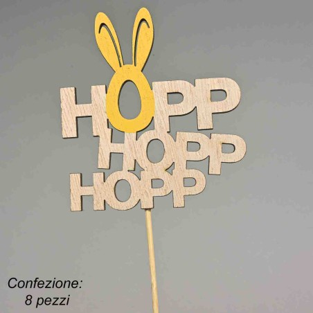 Pick in legno coniglio "Hopp" 8 PZ - 29,5 Cm / Giallo