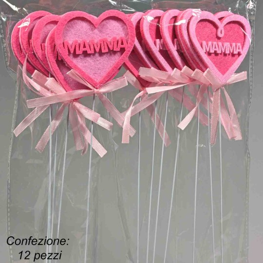 Pick cuore "Mamma" 12 PZ - 42 Cm / Rosa
