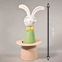 Coniglietto in metallo con cilindro - 60 Cm