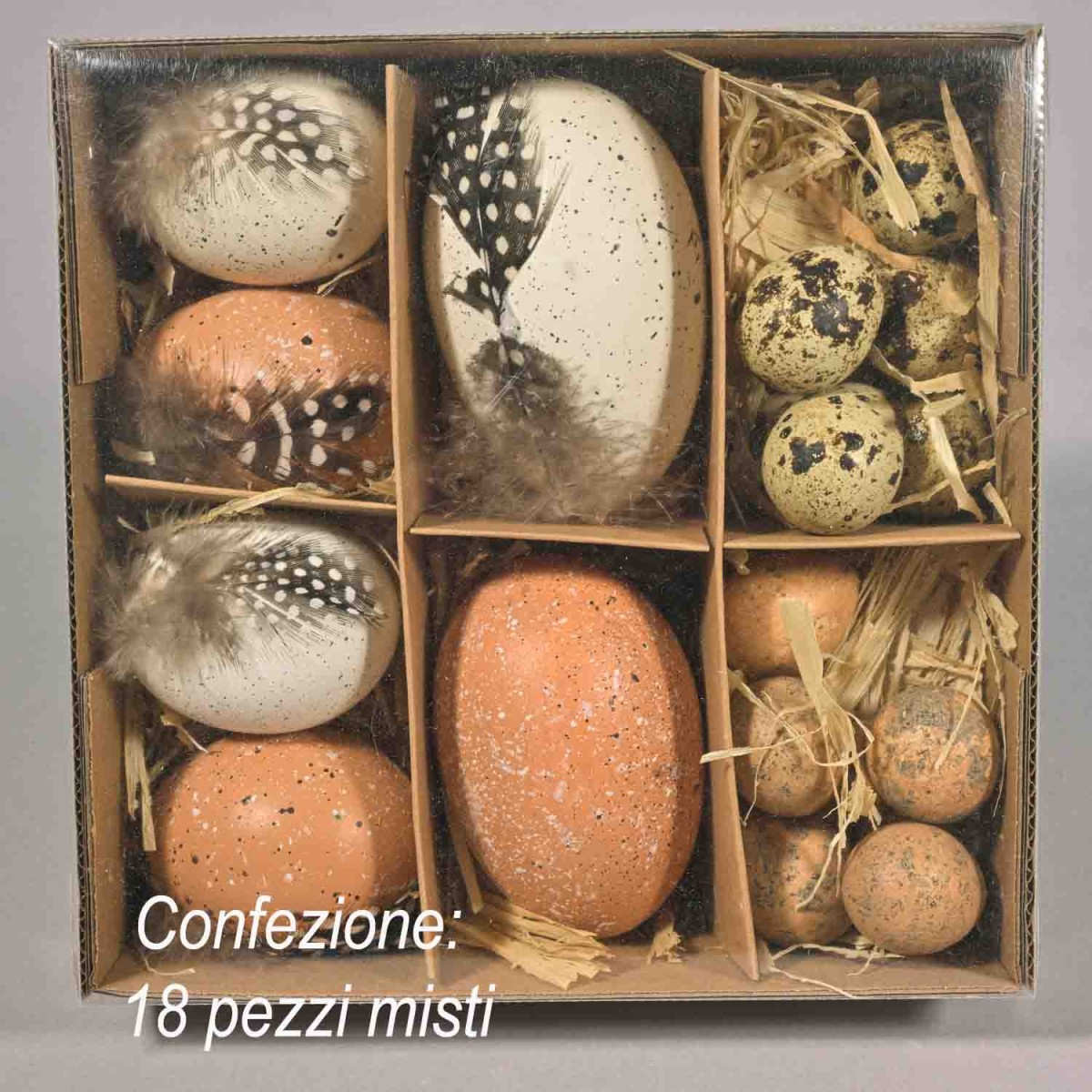 Uova decorative in scatola 18 PZ - 3-9 Cm / Naturale