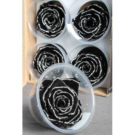 Rose stabilizzate con glitter in vari colori - Confezione 6 pezzi - Nero glitterato