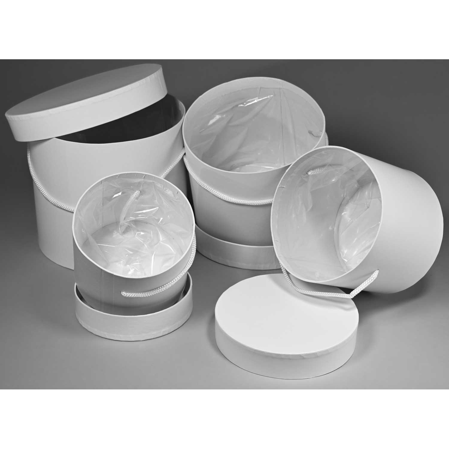 Scatole tonde Set 4 Pezzi con pellicola - 11,5x9,5 / 13,5x11,5 / 15,5x13,5 / 17,5x15,5 Cm - Bianco 