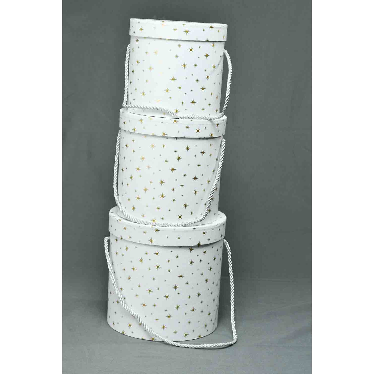 Cappelliera con stelline oro / Set 3 pezzi  14,5 x 14,5 cm 16,5 x 16,5 cm 18,5 x 18,5 cm - Bianco