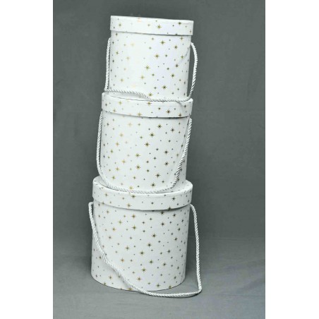 Cappelliera con stelline oro / Set 3 pezzi  14,5 x 14,5 cm 16,5 x 16,5 cm 18,5 x 18,5 cm - Bianco