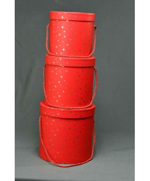 Cappelliera con stelline oro / Set 3 pezzi  14,5 x 14,5 cm 16,5 x 16,5 cm 18,5 x 18,5 cm - Rosso