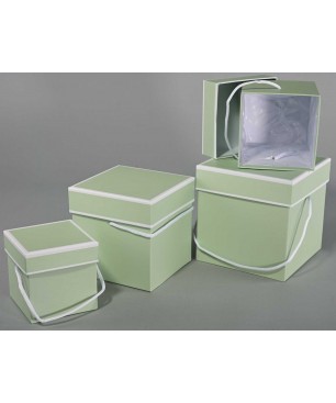 Scatole quadrate con cordino  4 Pezzi - 15,5x15,5x16 / 13,5x13,5x14 / 11,5x11,5x12 / 9,5x9,5x10 Cm - Menta