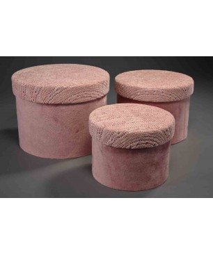 Scatole tonde in velluto e tessuto Set 3 Pezzi 18x14 - 15x12 - 13x10 Cm - Rosa