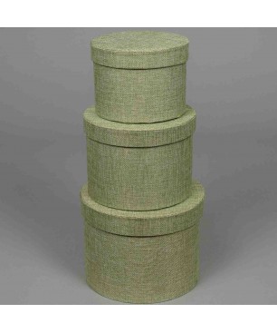 Scatole "Country" in tessuto "Lino" Set 3 Pezzi - 18x14 / 15x12 / 13x10 Cm - Verde salvia