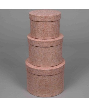 Scatole "Country" in tessuto "Lino" Set 3 Pezzi - 18x14 / 15x12 / 13x10 Cm - Rosa