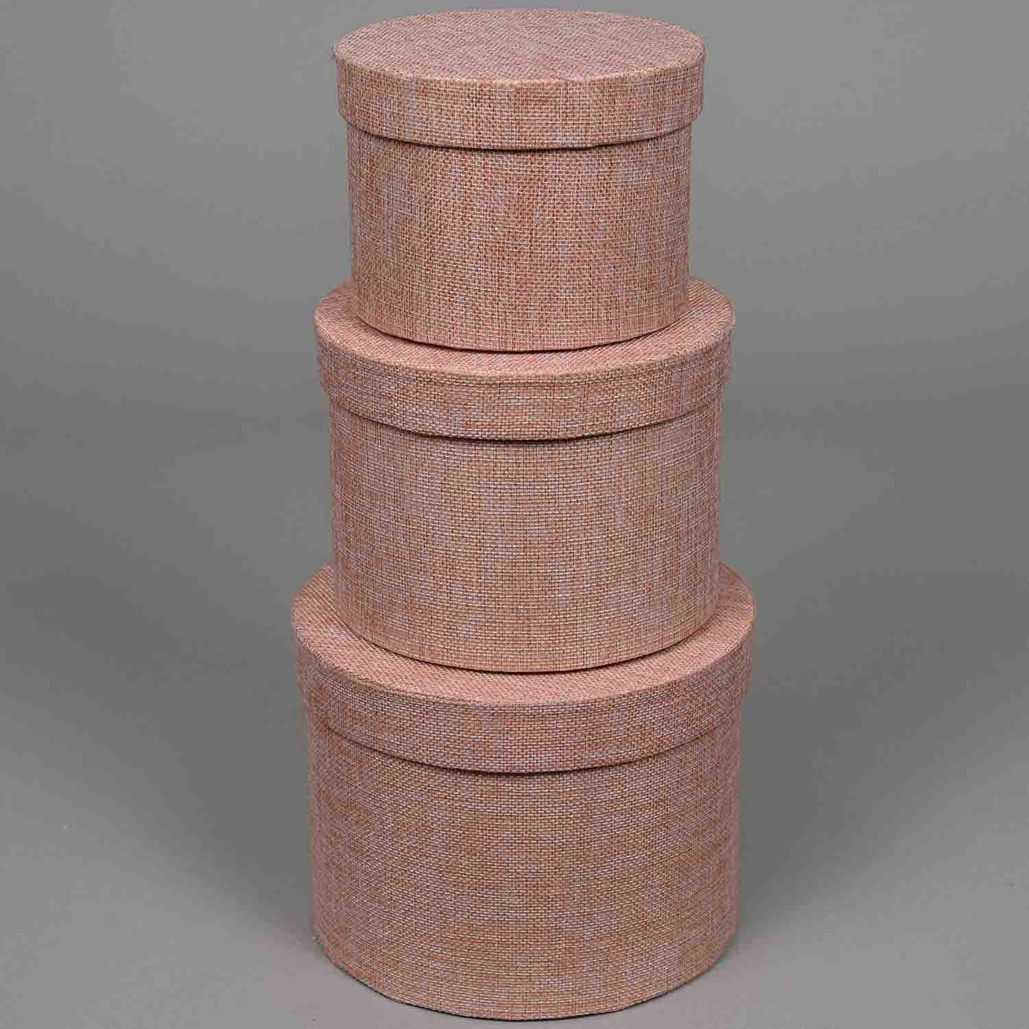 Scatole "Country" in tessuto "Lino" Set 3 Pezzi - 18x14 / 15x12 / 13x10 Cm - Rosa