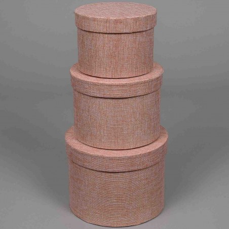 Scatole "Country" in tessuto "Lino" Set 3 Pezzi - 18x14 / 15x12 / 13x10 Cm - Rosa