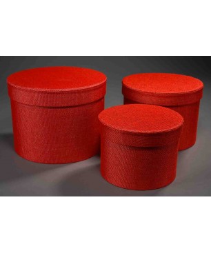 Scatole "Country" in tessuto "Lino" Set 3 Pezzi - 18x14 / 15x12 / 13x10 Cm - Rosso