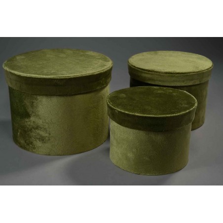 Scatole tonde in velluto Set 3 Pezzi 18x14 - 15x12 - 13x10 Cm - Verde oliva