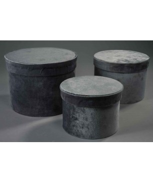 Scatole tonde in velluto Set 3 Pezzi 18x14 - 15x12 - 13x10 Cm - Grigio scuro