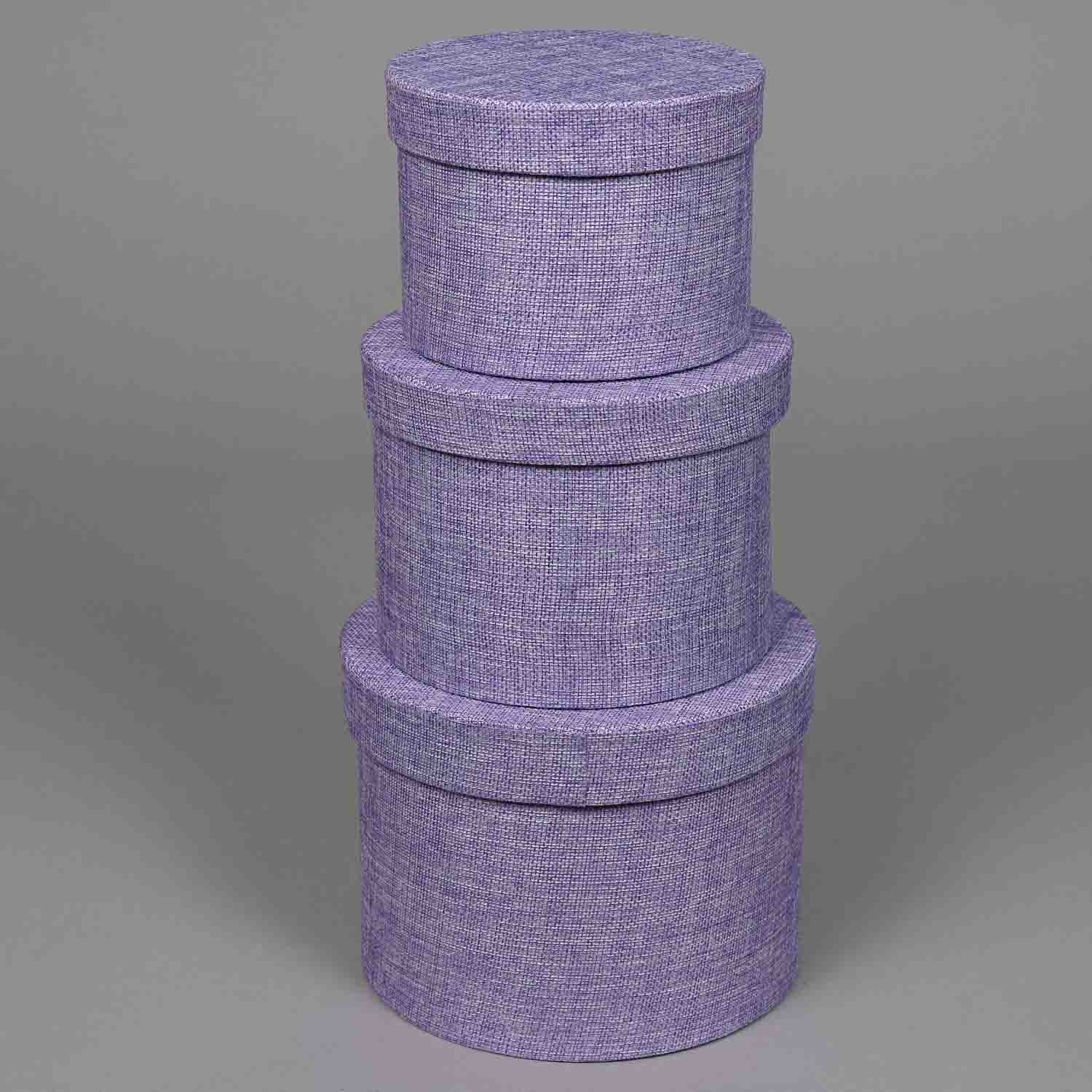 Scatole "Country" in tessuto "Lino" Set 3 Pezzi - 18x14 / 15x12 / 13x10 Cm - Lavanda