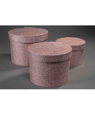 Scatole "Country" in tessuto "Lino" Set 3 Pezzi - 18x14 / 15x12 / 13x10 Cm - Malva