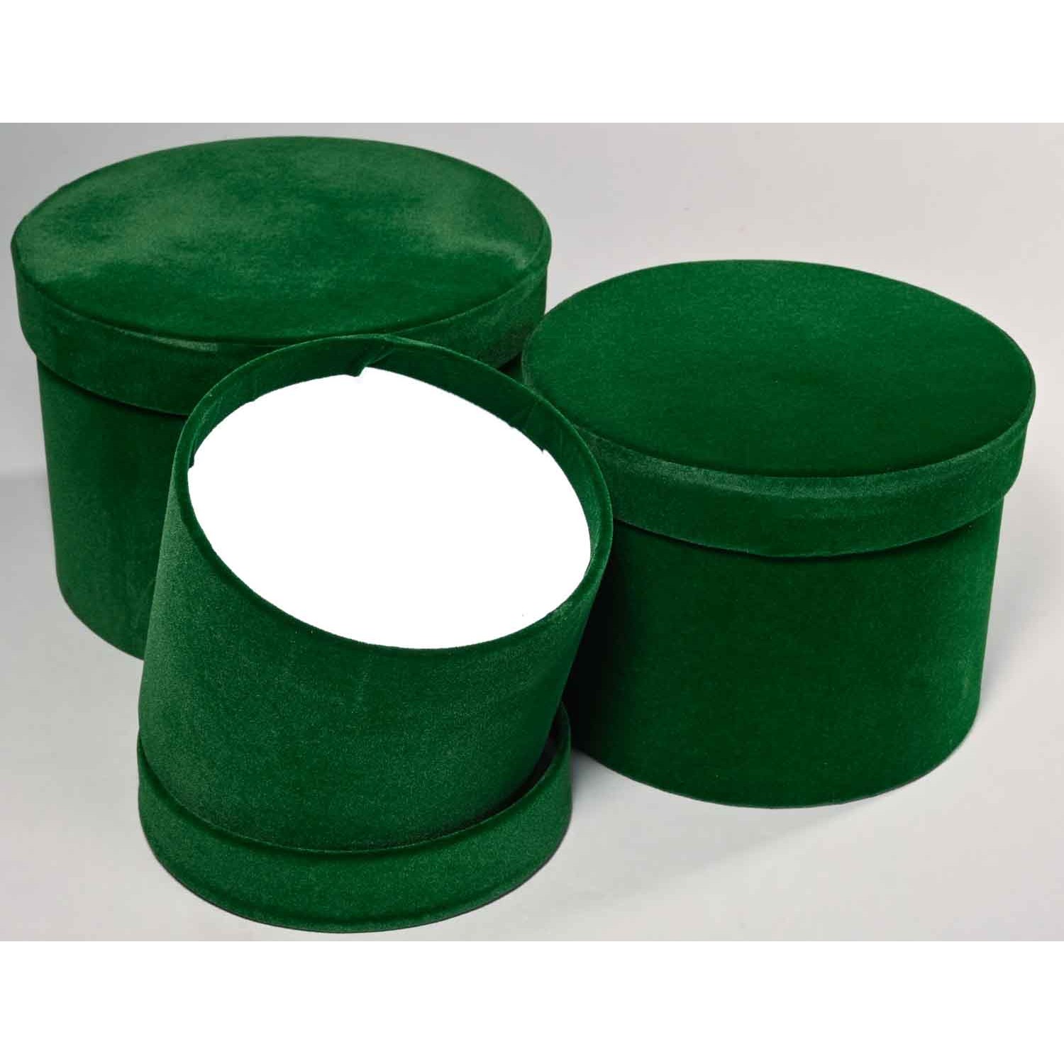 Scatole tonde in velluto Set 3 Pezzi 18x14 - 15x12 - 13x10 Cm - Verde scuro