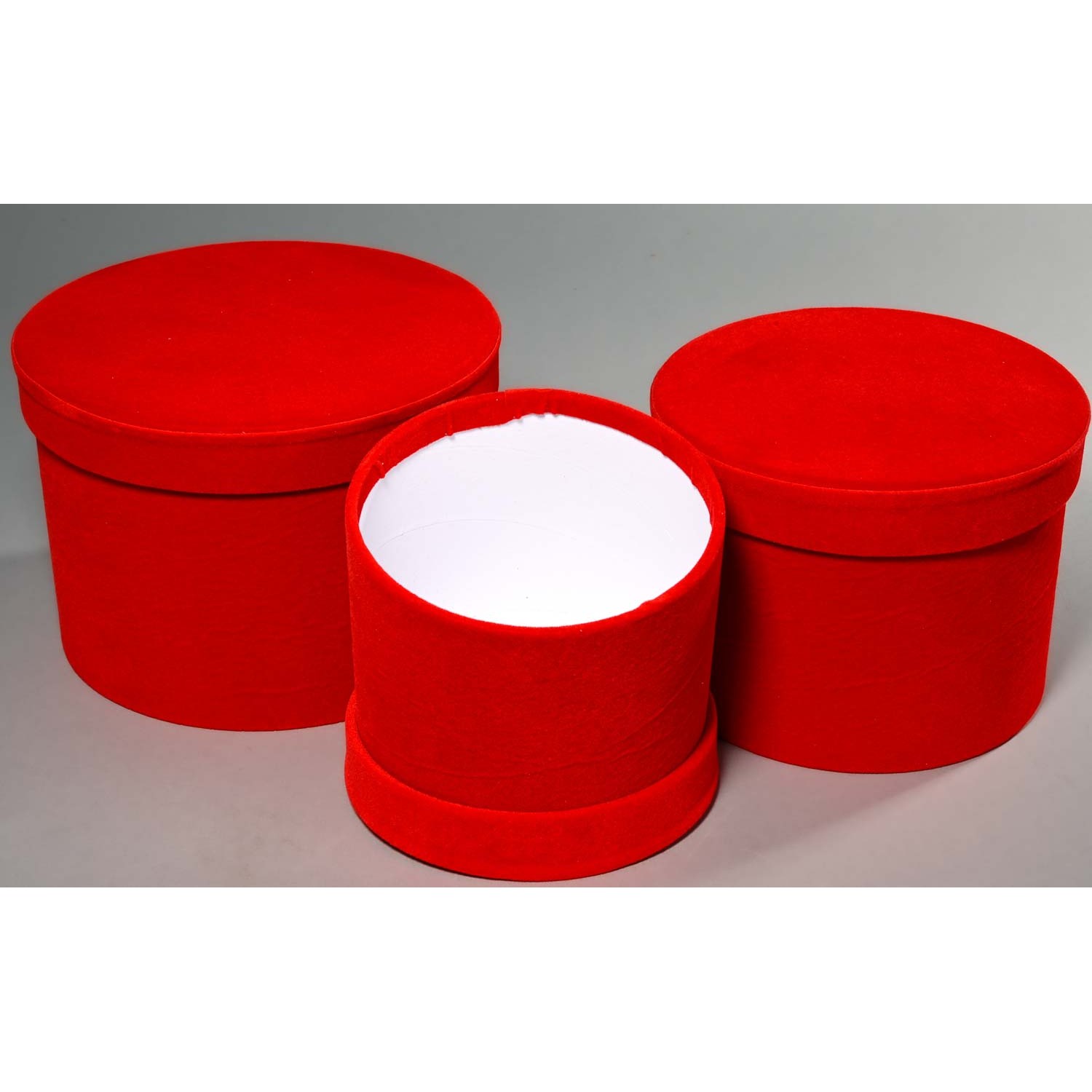 Scatole tonde in velluto Set 3 Pezzi 18x14 - 15x12 - 13x10 Cm - Rosso