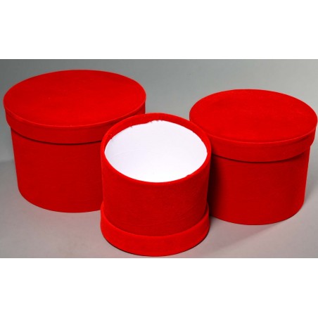 Scatole tonde in velluto Set 3 Pezzi 18x14 - 15x12 - 13x10 Cm - Rosso