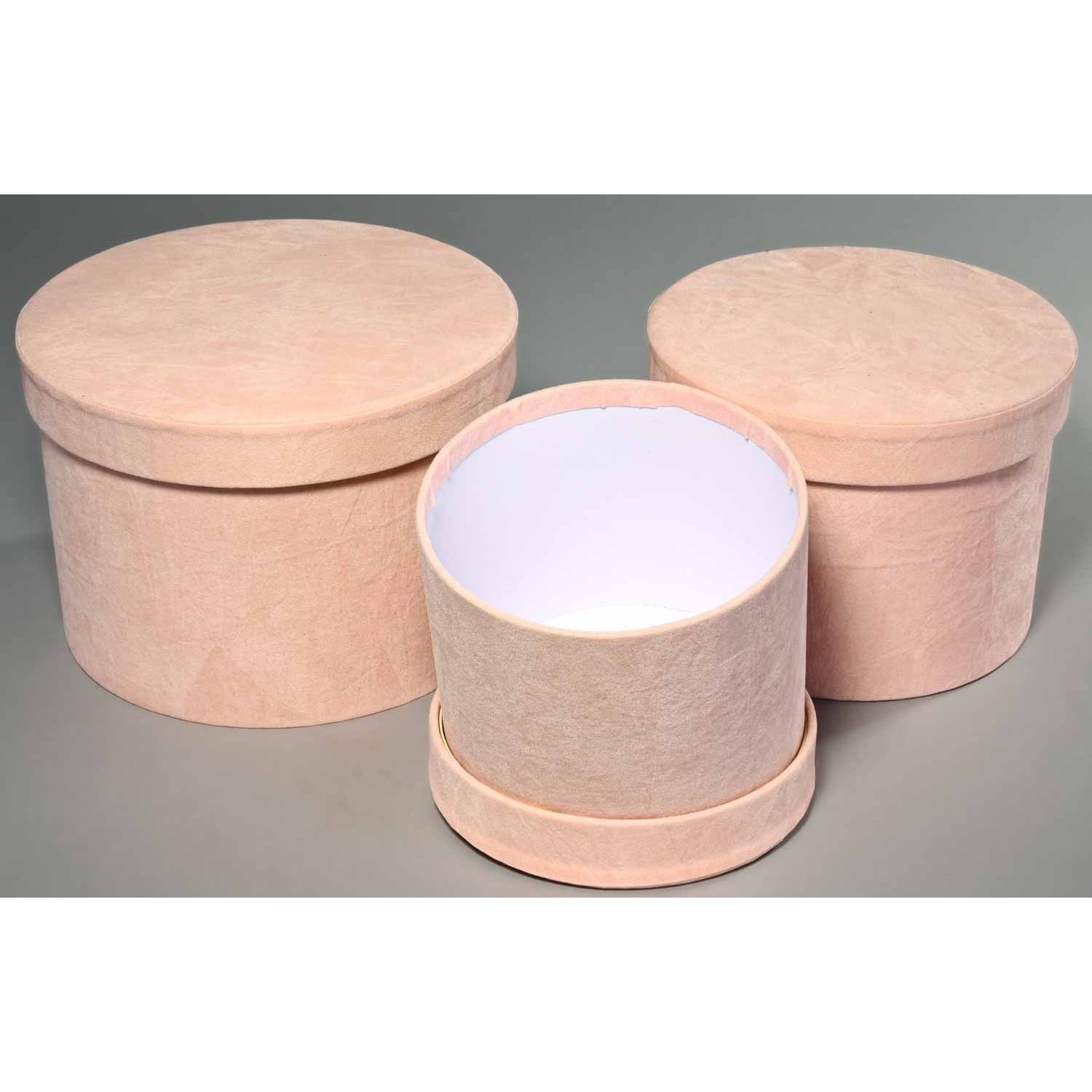 Scatole tonde in velluto Set 3 Pezzi 18x14 - 15x12 - 13x10 Cm - Rosa