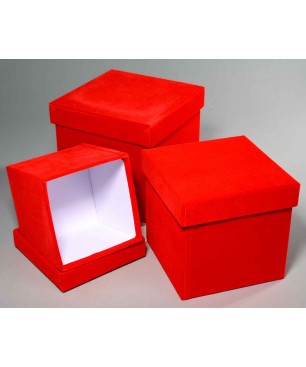 Scatole quadrate in velluto Set 3 Pezzi - 15x15x15 13x13x13 11x11x11 Cm / Rosso