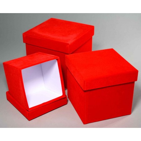 Scatole quadrate in velluto Set 3 Pezzi - 15x15x15 13x13x13 11x11x11 Cm / Rosso